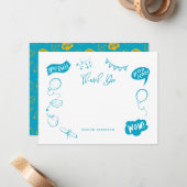 卒業式モダンドードルブルーイエローサンキュー ノートカード (正面/裏面インサイチュ)