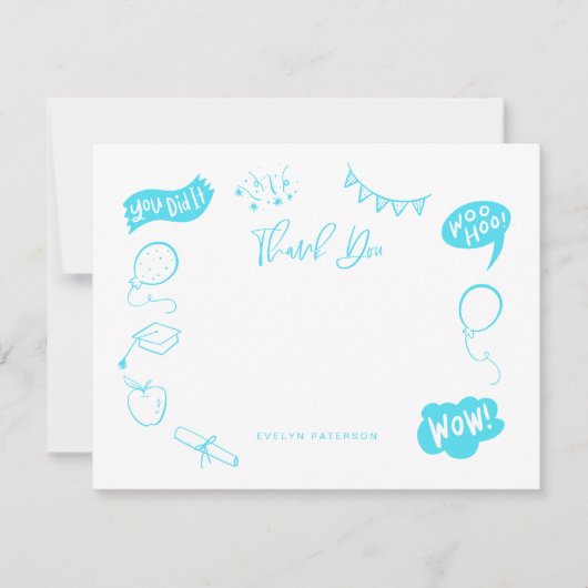 卒業式モダンドードルブルーライムありがとう ノートカード (正面)