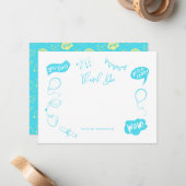 卒業式モダンドードルブルーライムありがとう ノートカード (正面/裏面インサイチュ)