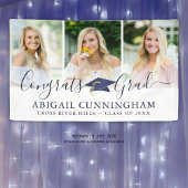 卒業式モダンネイビーキャップスクリプト3フォトコラージュ 横断幕