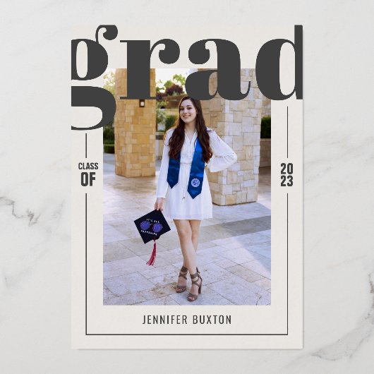 卒業式モダンパーティグレイバラ金ゴールド 箔招待状 (裏面)