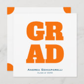 卒業式モダンパーティーオレンジアンドブルースクエア 招待状 (正面/裏面)