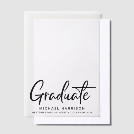 卒業式モダンパーティーオーバーレイ ベラム紙招待状 (オフセット)