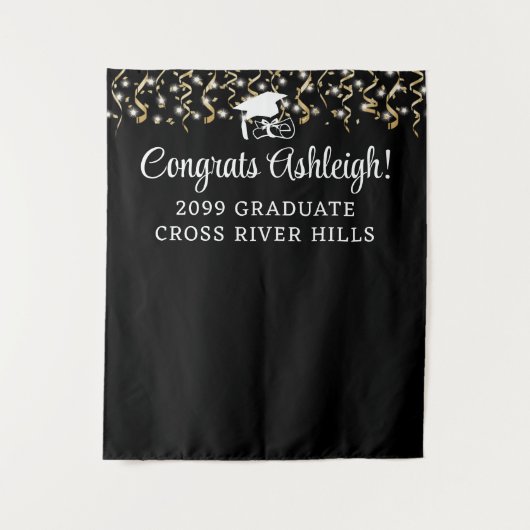 卒業式モダンパーティーバックドランドストリーマーカスタムズ タペストリー (正面)