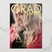 卒業式モダンパーティー写真が押された 箔招待状 (正面)