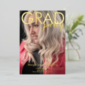 卒業式モダンパーティー写真が押された 箔招待状 (立ち正面)