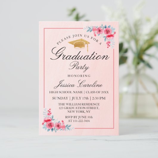 卒業式モダンパーティ招待状花写真 招待状 (スタンド正面)