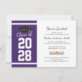 卒業式モダンパープルホワイトグラード2025パーティー 招待状 (正面)