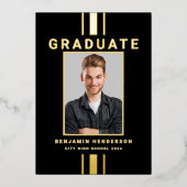 卒業式モダンブラックゴールドフォイル発表 箔招待状 (正面)