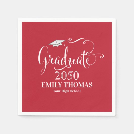 卒業式モダンモルタルボードミニマリスト赤 スタンダードカクテルナプキン (正面)
