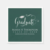 卒業式モダンモータルボードスクリプトダークグリーン スタンダードカクテルナプキン (正面)