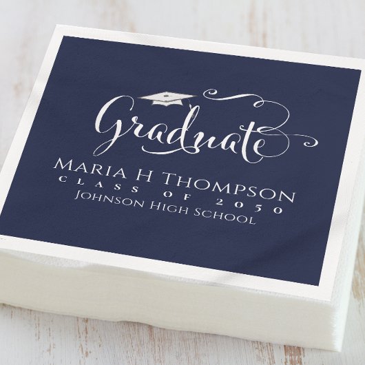 卒業式モダンモータルボードスクリプトNavy Blue スタンダードカクテルナプキン