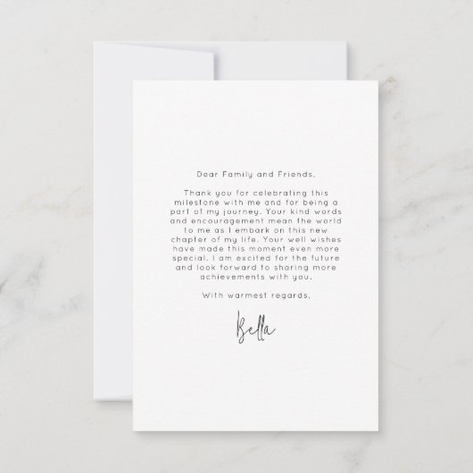 卒業式モダン手書きスクリプトフォト サンキューカード (裏面)