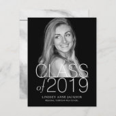 卒業式モダン積み重ね文字ダークフォト招待状 案内状 (正面/裏面)