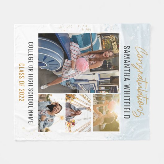 卒業式モダン2025フォトコラージュ記念 フリースブランケット (正面(横))