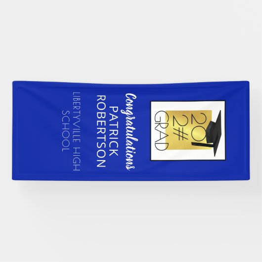 卒業式モダン20XXグラッドブルー王室の&金ゴールドドア 横断幕 (横)