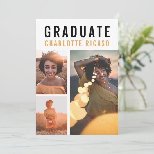 卒業式モダン3フォトコラージュパーソナライズされた 招待状 (スタンド正面)