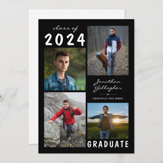 卒業式モダン5フォトスクリプト白黒 案内状 (正面/裏面)