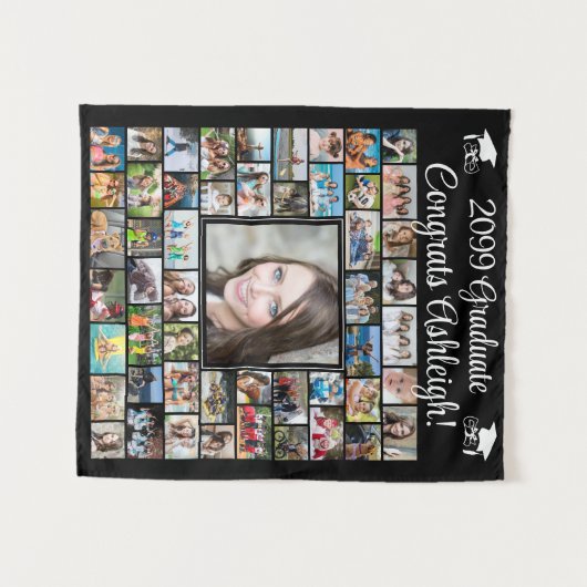 卒業式モダン52フォトコラージュカスタム タペストリー (正面(横))
