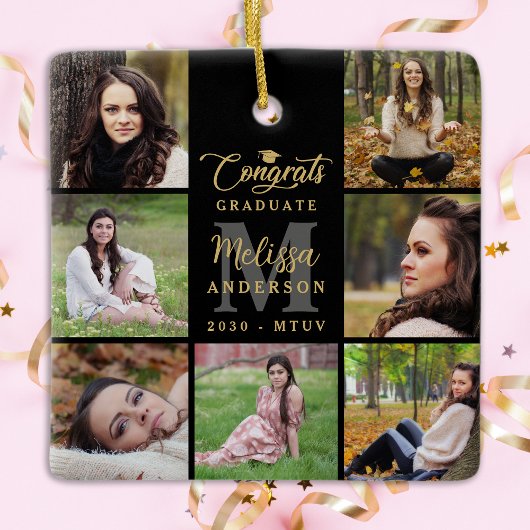 卒業式モダン7パーソナライズされたフォトコラージュ セラミックオーナメント