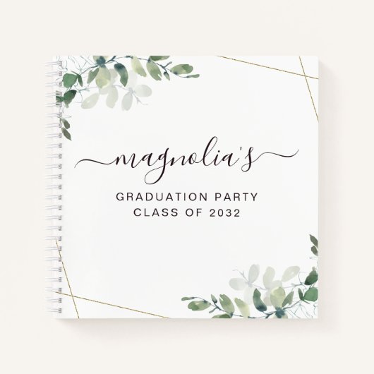 卒業式ユーカリプトゥスゴールドフォイルバジェットゲストブック ノートブック (正面)