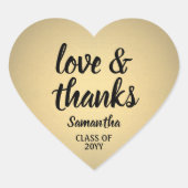 卒業式ラブ＆サンクス ブラック＆ゴールド 偽箔 ハートシール (正面)