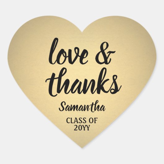 卒業式ラブ&サンクス ブラック&ゴールド 偽箔 ハートシール (正面)