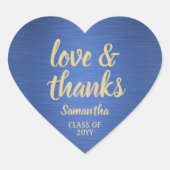 卒業式ラブ＆サンクス ブルッシュドブルー＆ゴールド ハートシール (正面)