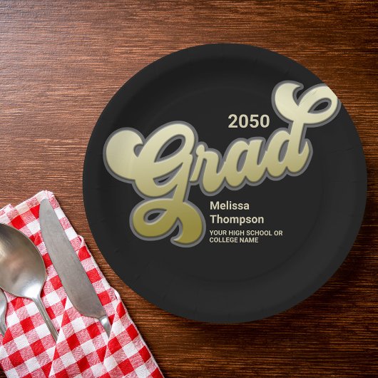 卒業式レトロブラック金ゴールドカスタムパーティー ペーパープレート