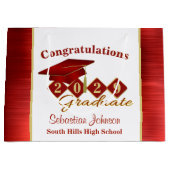 卒業式レパーソナライズされたッド&金ゴールド ラージペーパーバッグ (正面)