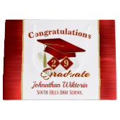 卒業式レパーソナライズされたッド&金ゴールド ラージペーパーバッグ (正面)