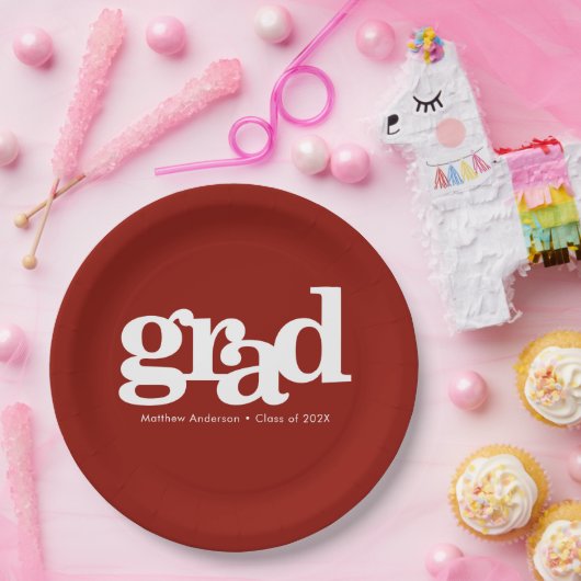 卒業式レンガはっきりした赤モダンシンプルタイポグラフィ ペーパープレート (パーティー)