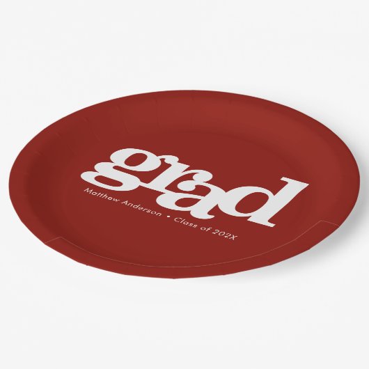 卒業式レンガはっきりした赤モダンシンプルタイポグラフィ ペーパープレート (アングル)