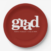 卒業式レンガはっきりした赤モダンシンプルタイポグラフィ ペーパープレート (正面)