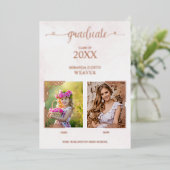 卒業式ロマンチック&今2枚の写真バラ金ゴールド 箔招待状 (立ち正面)