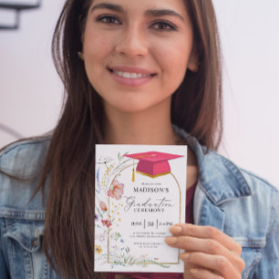 卒業式ワイルドフラワーズピンクグラッドハット 招待状