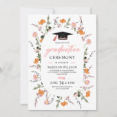 卒業式ワイルドフラワーピンクブラックハット 招待状 (正面)