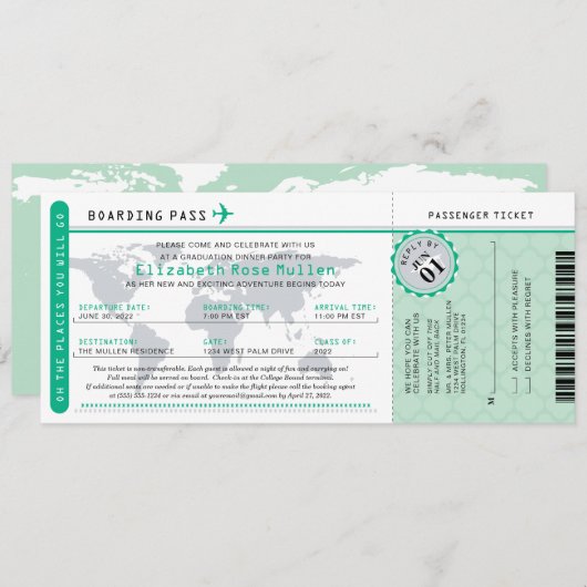 卒業式ワールドトラベラーボーディングパスの招待 招待状 (正面/裏面)
