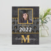 卒業式伝統的ブラックと金ゴールドタフテッドインブ 招待状 (スタンド正面)