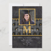 卒業式伝統的ブラックと金ゴールドタフテッドインブ 招待状 (裏面)