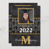 卒業式伝統的ブラックと金ゴールドタフテッドインブ 招待状 (正面/裏面)