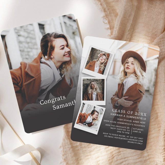 卒業式写真 現代の卒業パーティー招待状 (Graduation Photos Modern Grad Party Invitation)
