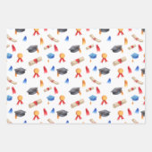 卒業式帽子卒業証書とメダルのパターン ラッピングペーパーシート (正面)