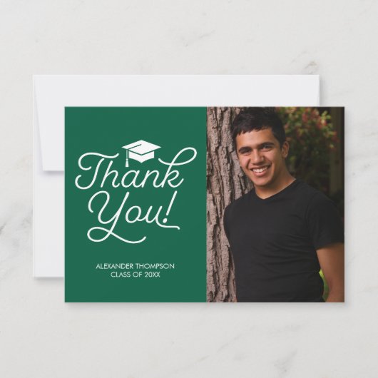 卒業式感謝カード - シンプル、写真、緑 招待状 (正面)