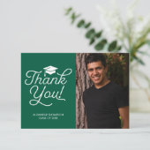 卒業式感謝カード - シンプル、写真、緑 招待状 (スタンド正面)