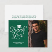 卒業式感謝カード - シンプル、写真、緑 招待状 (正面/裏面)