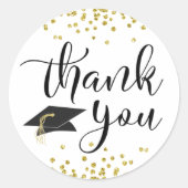卒業式感謝メッセージスクリプト ブラック ゴールド コンフェッティ ラウンドシール (正面)