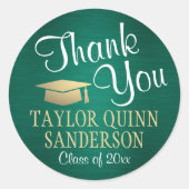 卒業式感謝メッセージ スクリプト ブラシ 緑と金 ラウンドシール (正面)
