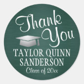卒業式感謝メッセージ スクリプト ブラシ 緑 & 白 ラウンドシール (正面)