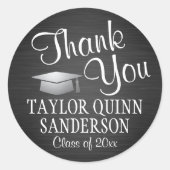 卒業式感謝メッセージ スクリプト ブラック＆ホワイト ブラシ仕上げ ラウンドシール (正面)